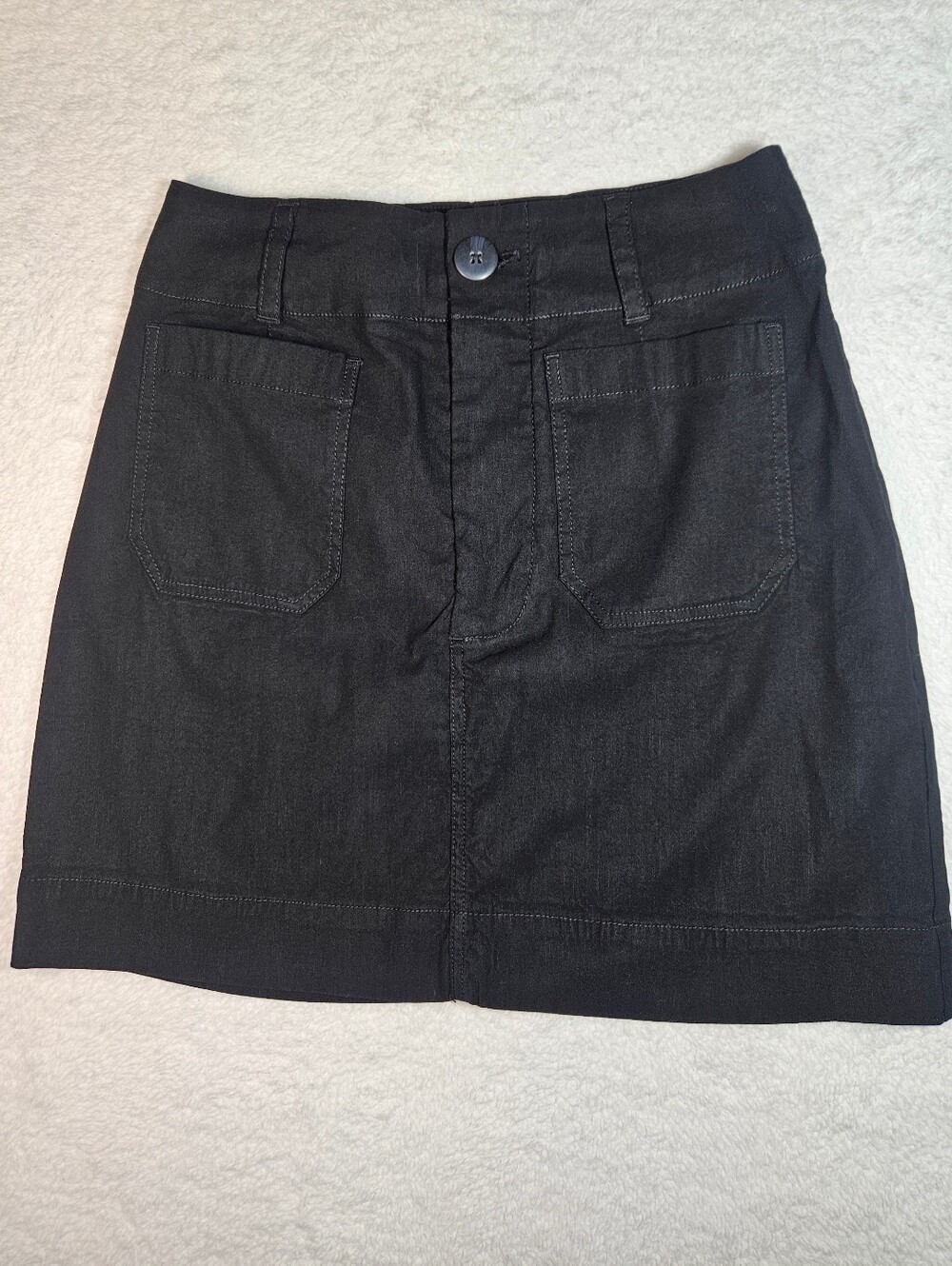 Maeve Colette Linen Blend  Black Front-Pocket A-Line Mini Skirt